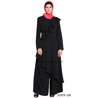 Frilled Executive Pant Abaya - Black